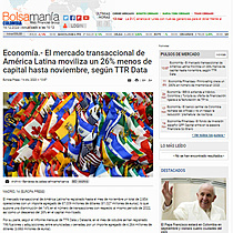 Economa.- El mercado transaccional de Amrica Latina moviliza un 26% menos de capital hasta noviembre, segn TTR Data